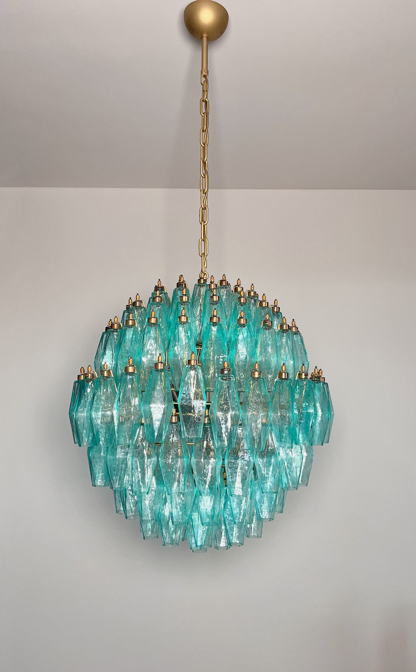 Murano Kroonluchter | 140 Turquoise Poliedri Glas