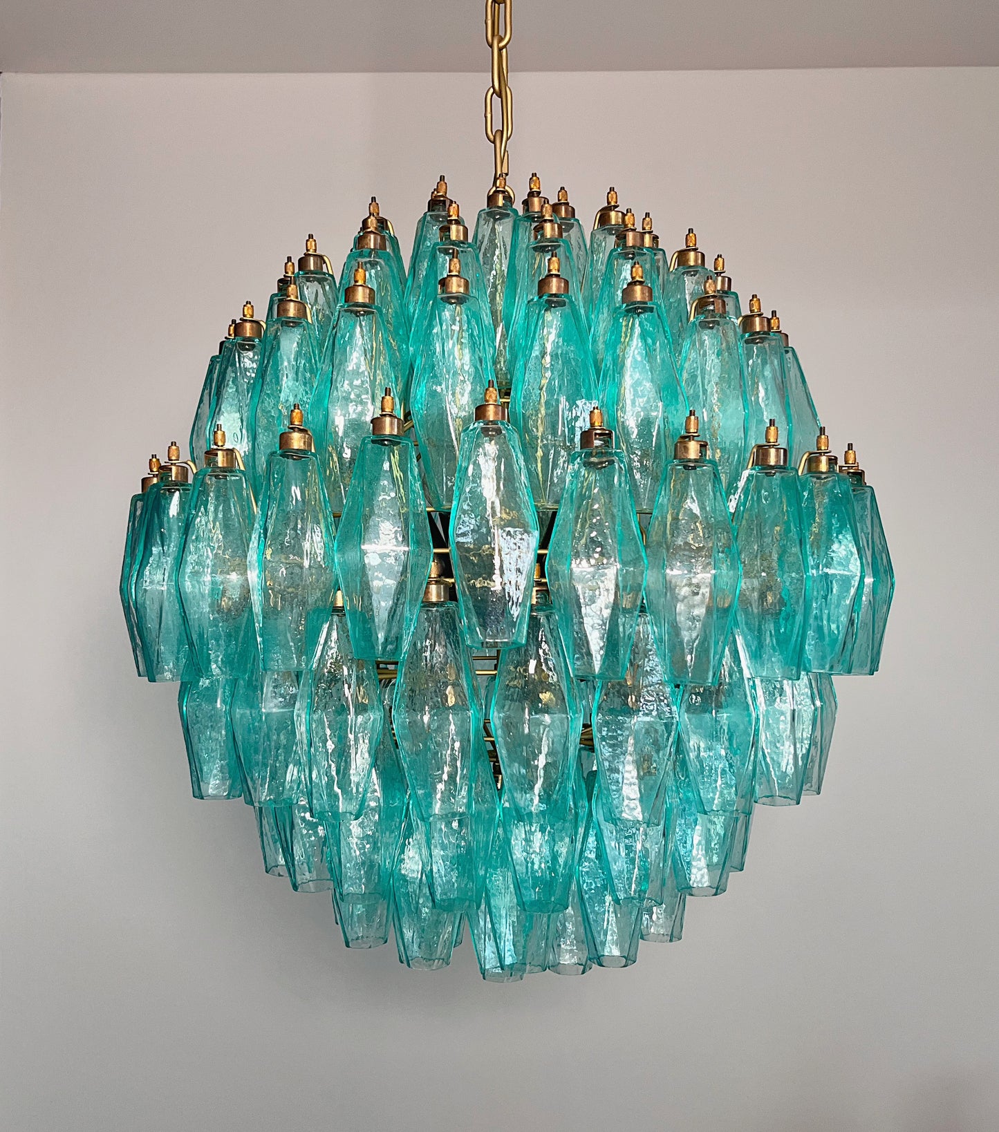 Murano Kroonluchter | 140 Turquoise Poliedri Glas