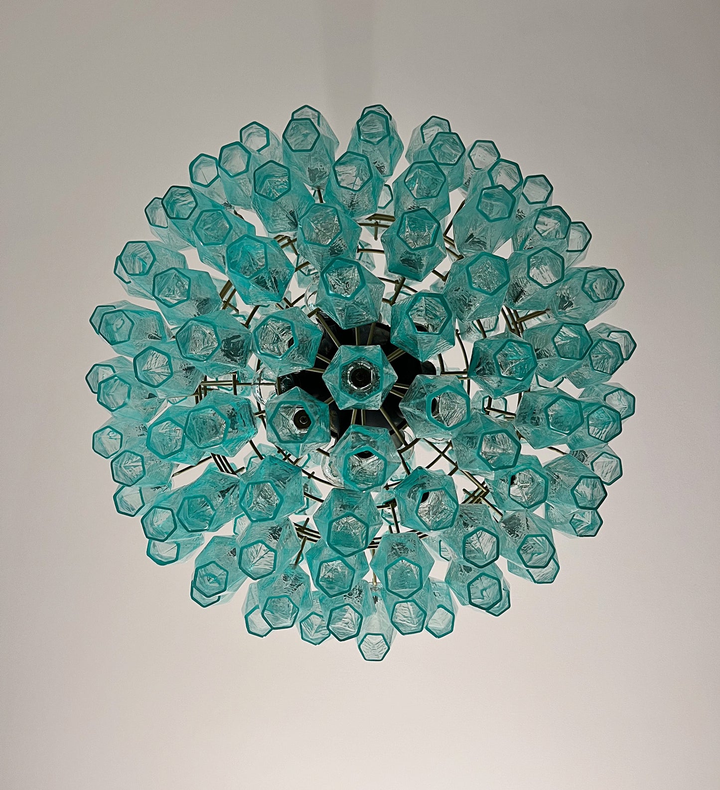 Murano Kroonluchter | 140 Turquoise Poliedri Glas