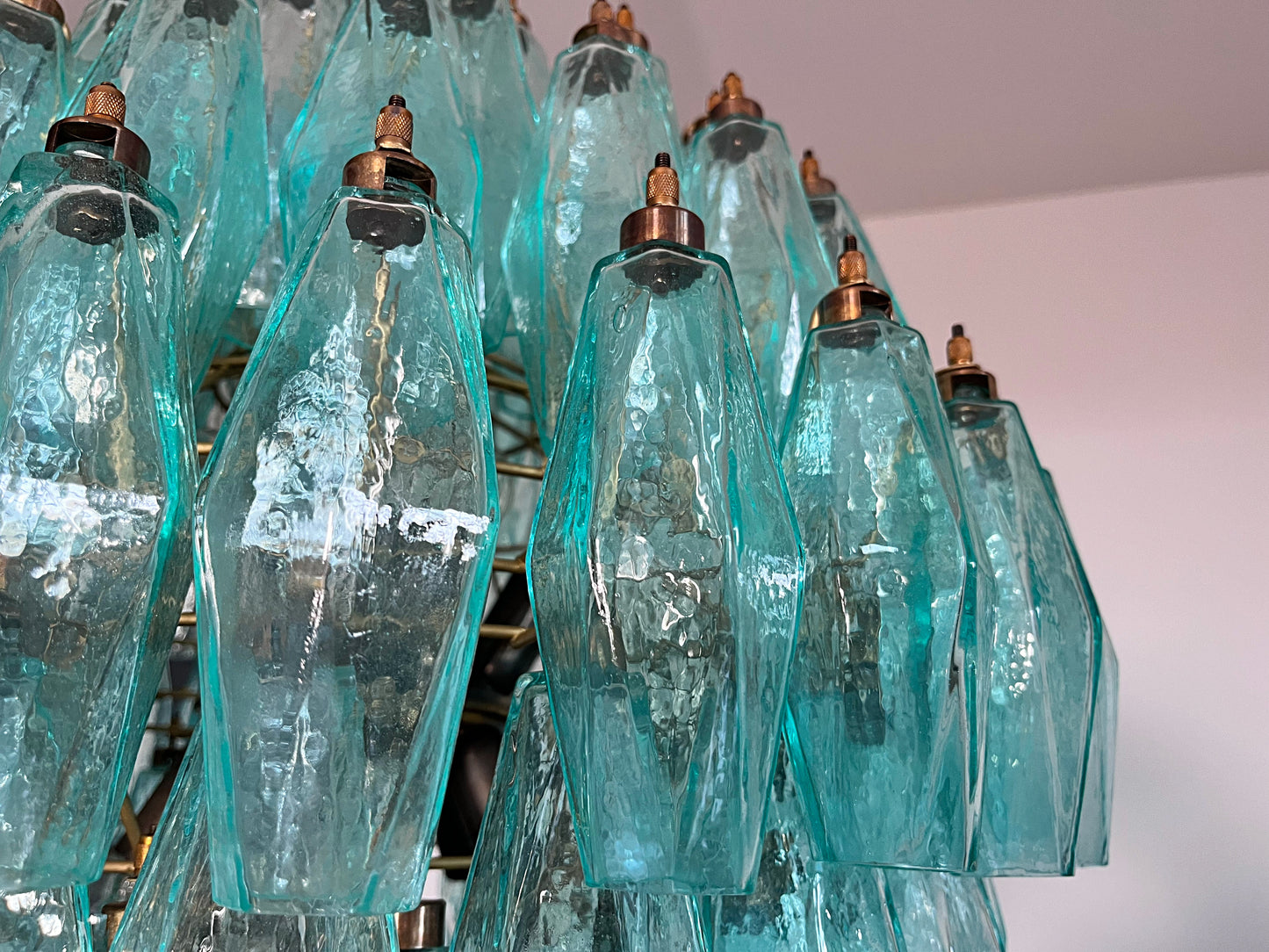 Murano Kroonluchter | 140 Turquoise Poliedri Glas