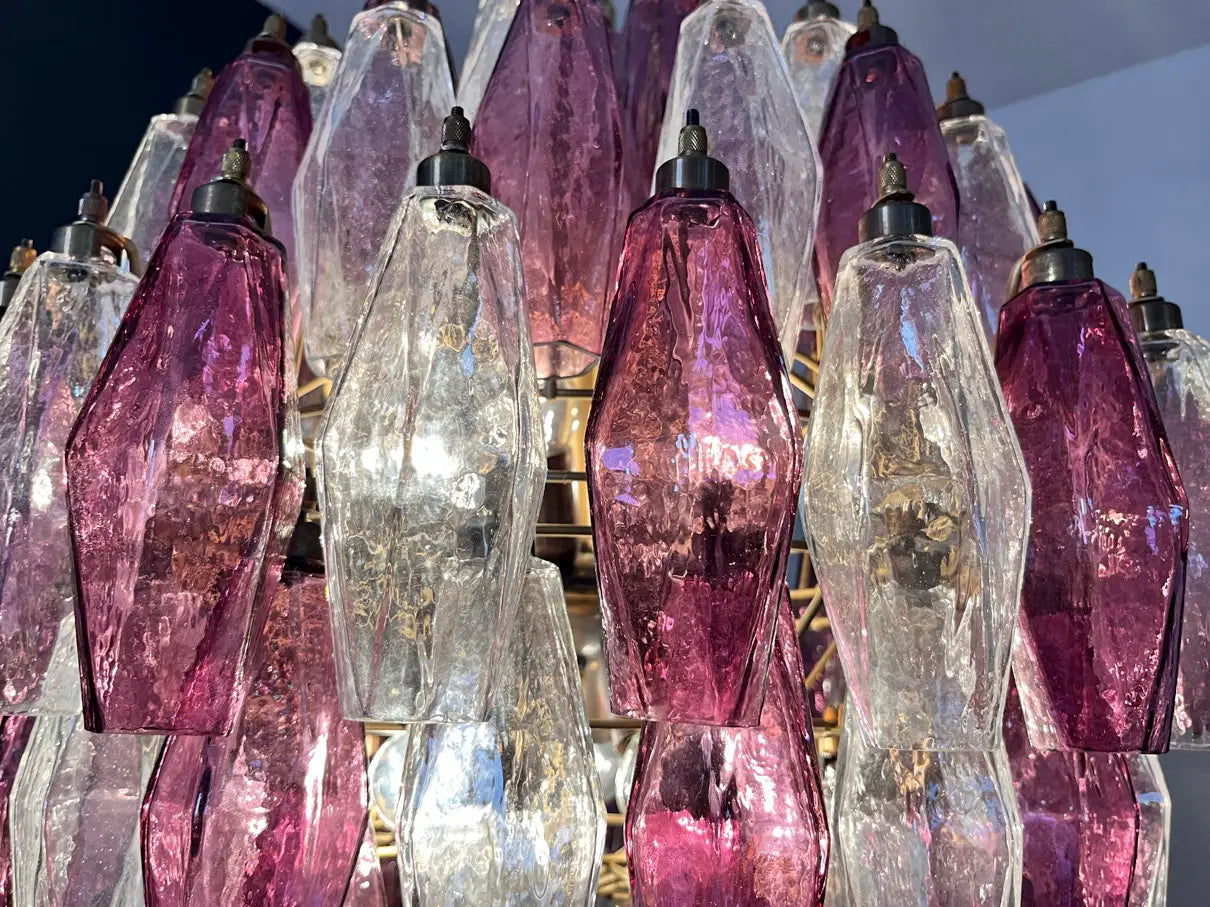 Murano Kroonluchter | 140 Paarse en Heldere Poliedri Glas