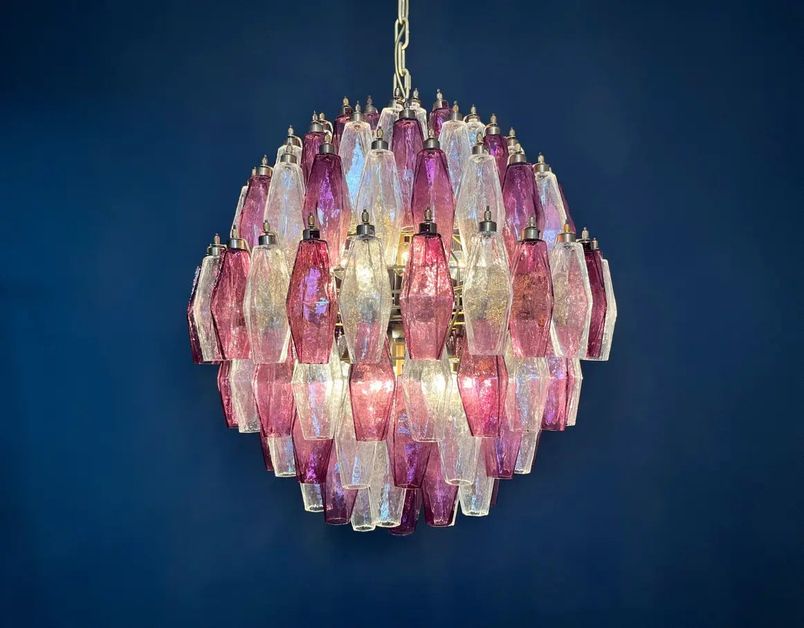 Murano Kroonluchter | 140 Paarse en Heldere Poliedri Glas