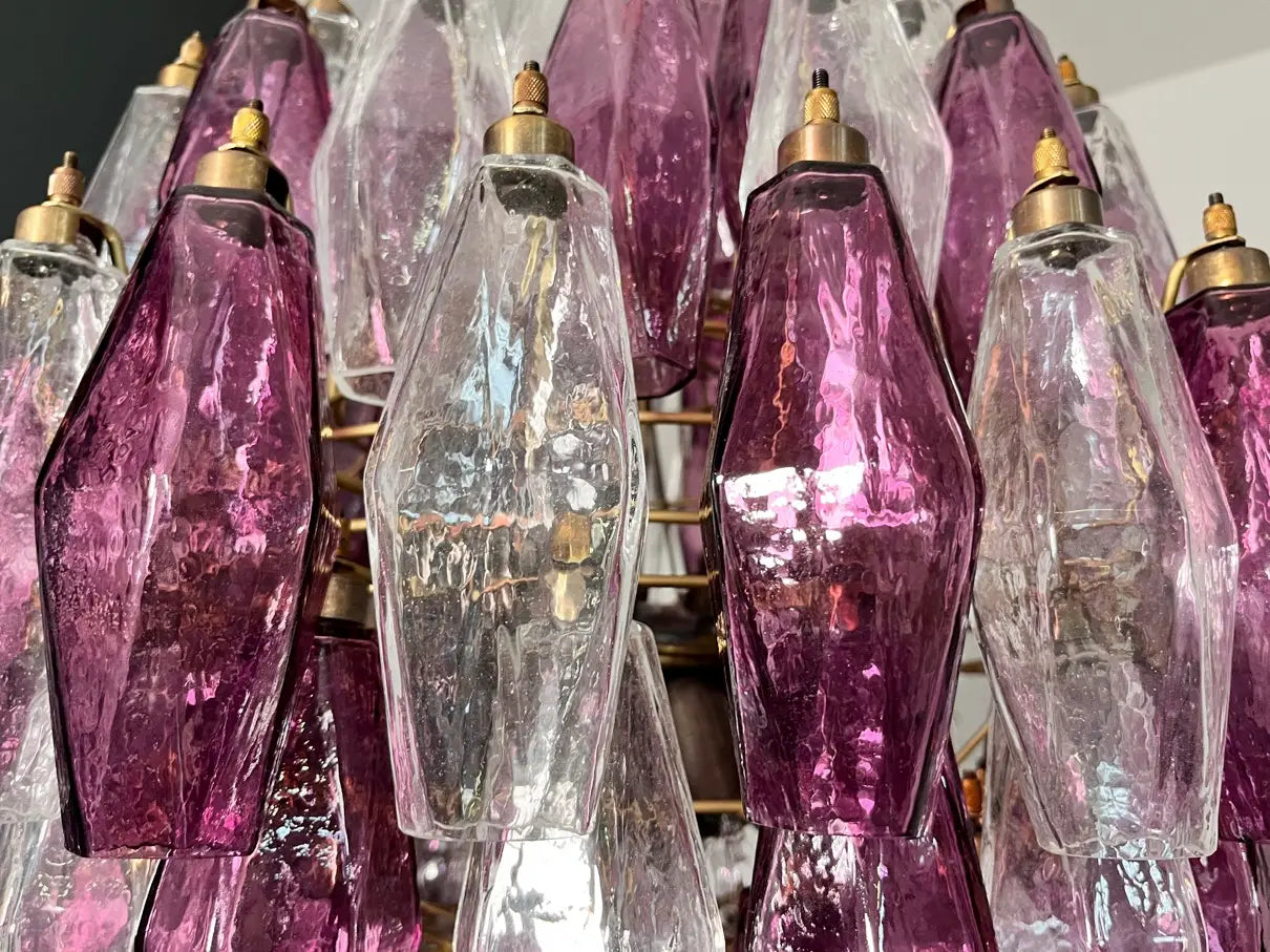 Murano Kroonluchter | 140 Paarse en Heldere Poliedri Glas