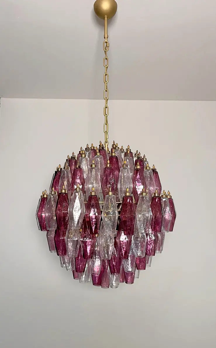 Murano Kroonluchter | 140 Paarse en Heldere Poliedri Glas