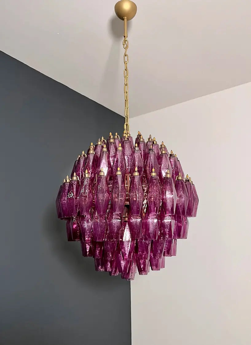 Murano Kroonluchter | 140 Paarse Poliedri Glas