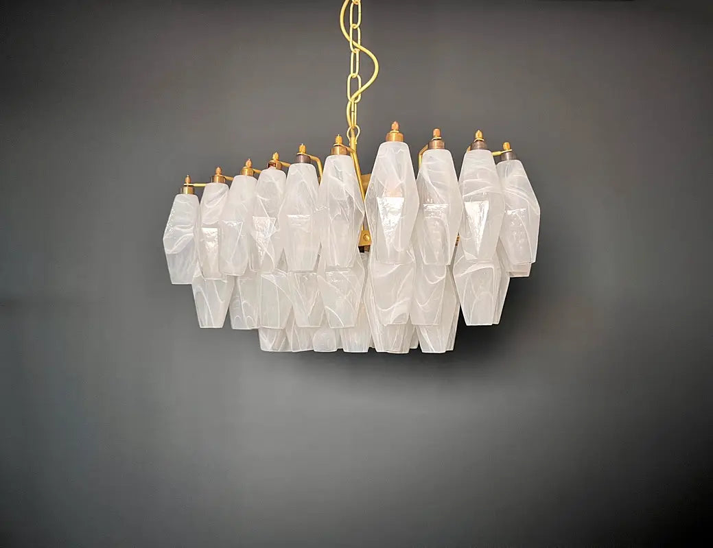 Murano Kroonluchter | 56 Alabaster Wit Poliedri Glas