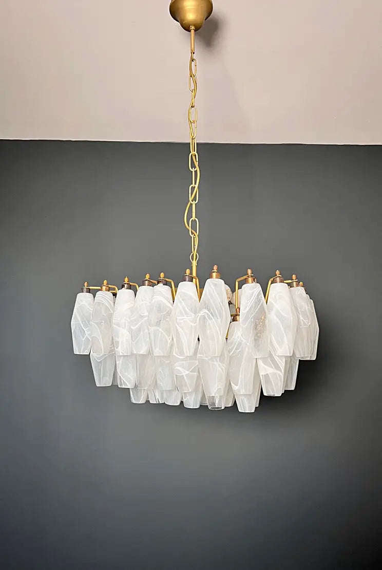 Murano Kroonluchter | 56 Alabaster Wit Poliedri Glas