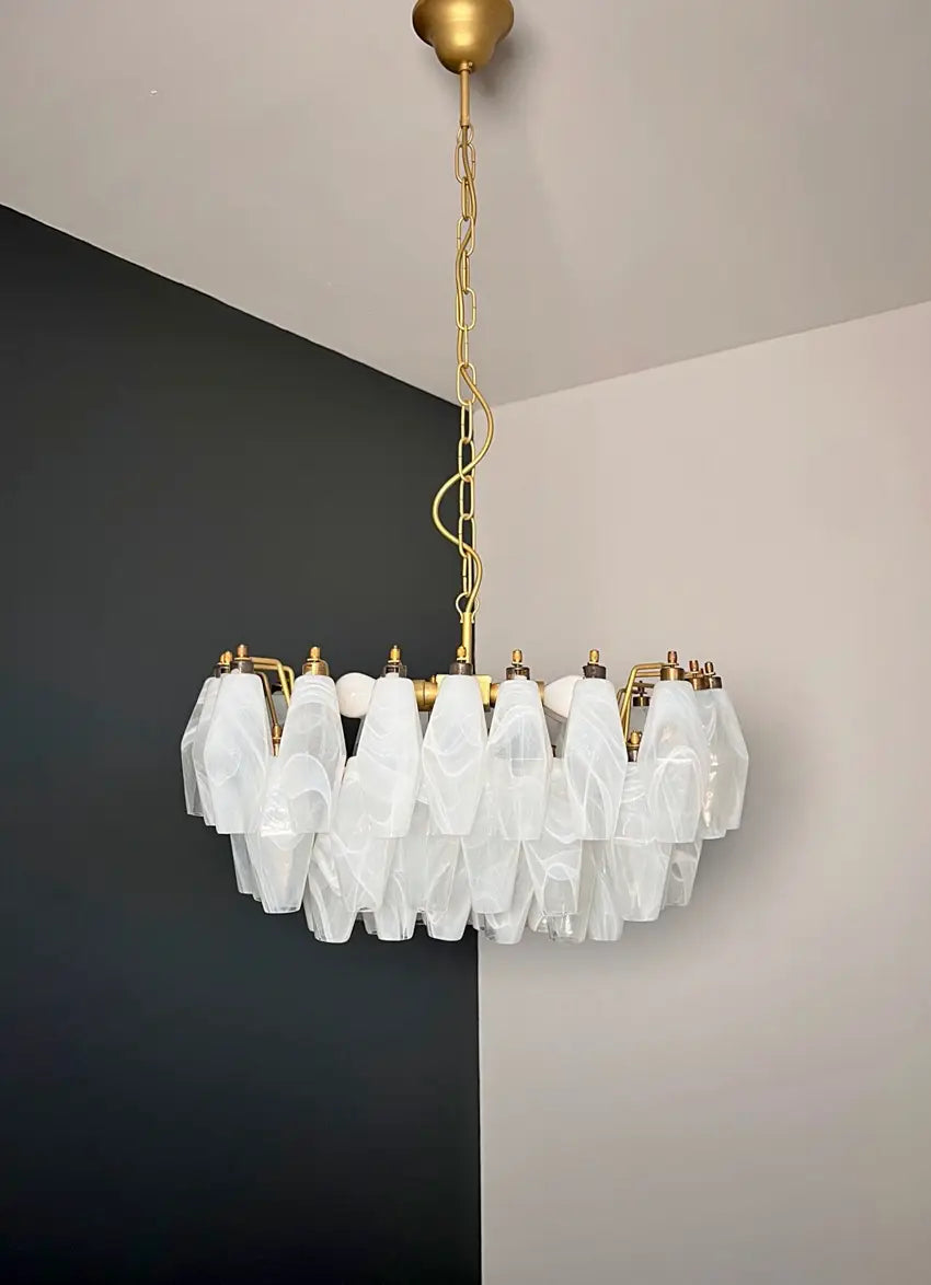 Murano Kroonluchter | 56 Alabaster Wit Poliedri Glas