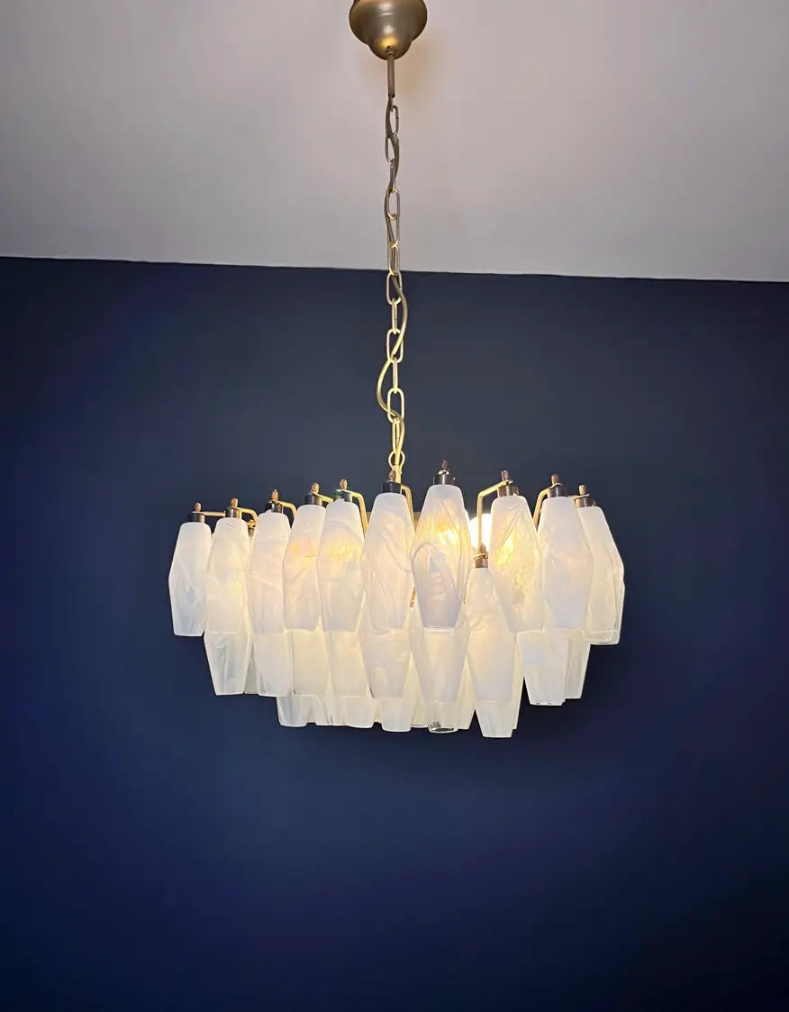 Murano Kroonluchter | 56 Alabaster Wit Poliedri Glas