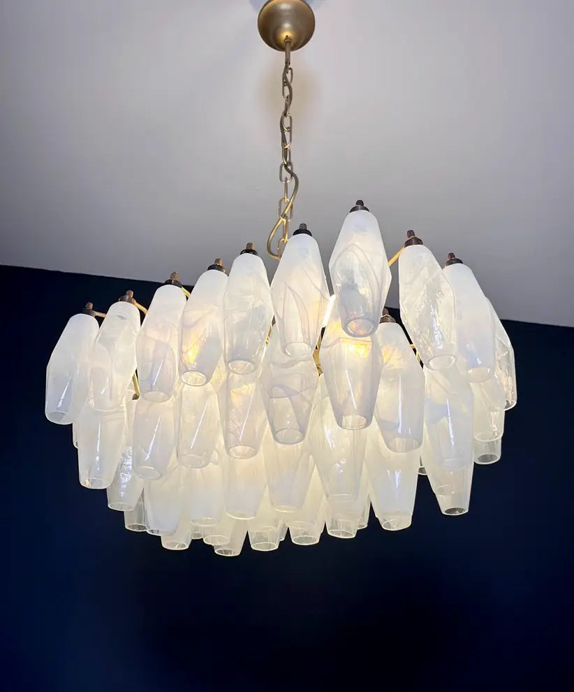 Murano Kroonluchter | 56 Alabaster Wit Poliedri Glas