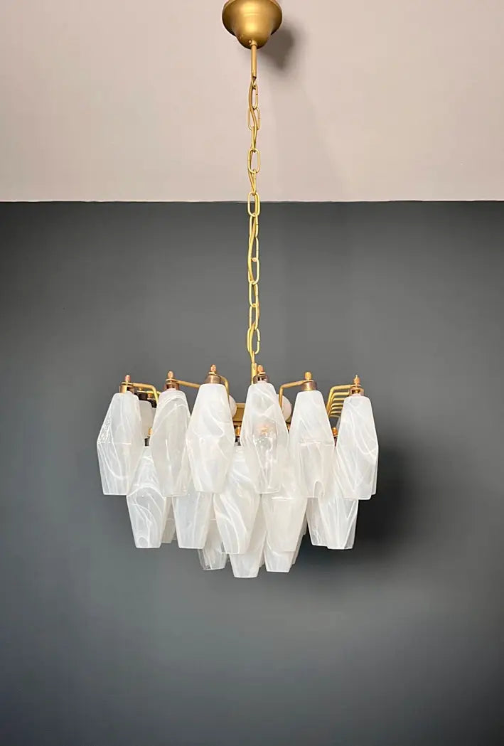 Murano Kroonluchter | 56 Alabaster Wit Poliedri Glas