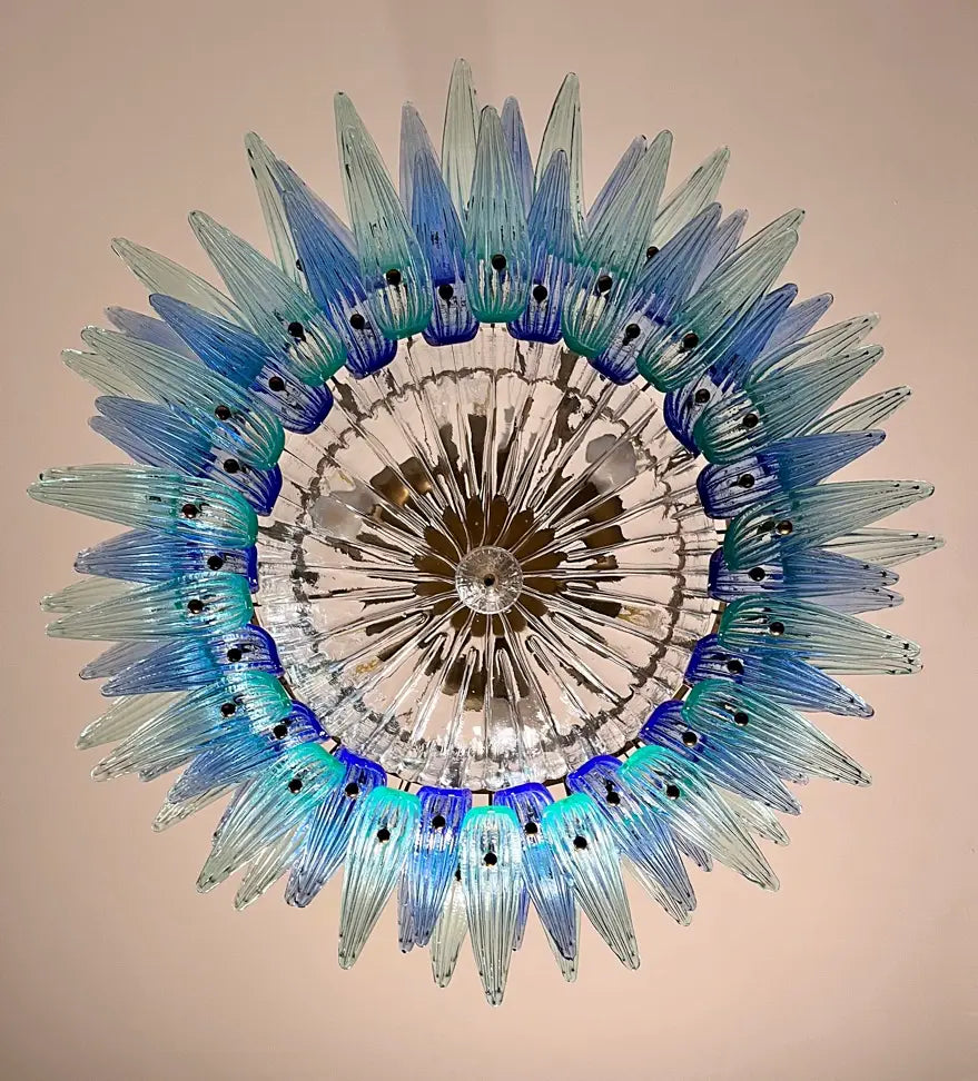 Murano Kroonluchter | 82 Blauwe en Turquesa Palmette Glas