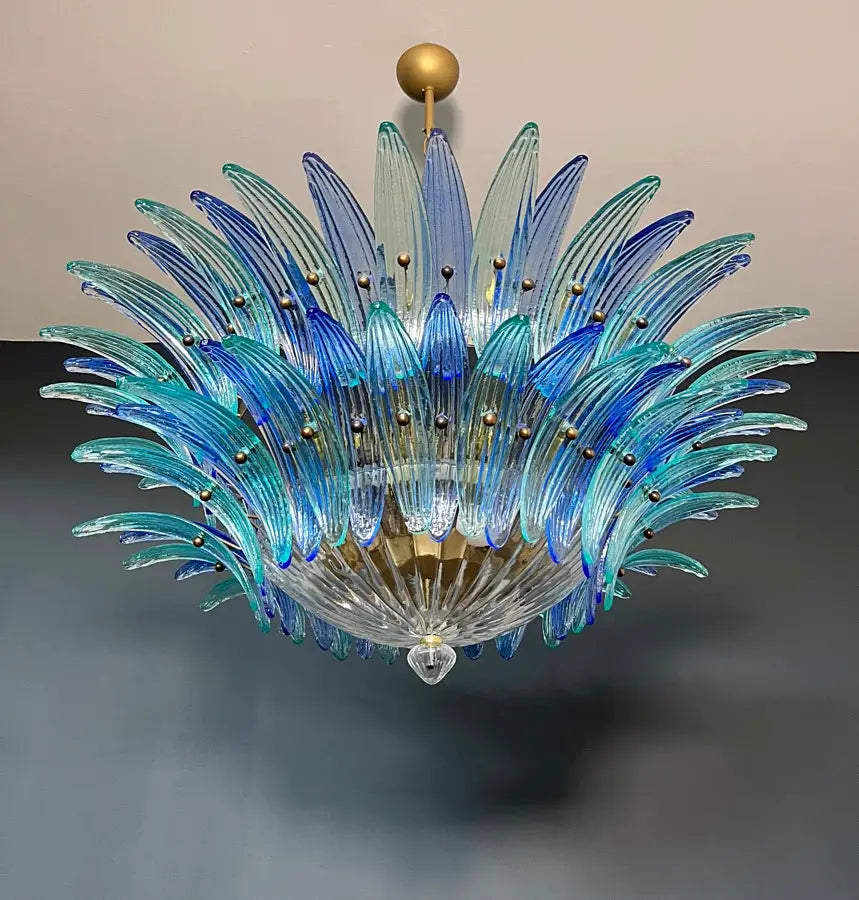 Murano Kroonluchter | 82 Blauwe en Turquesa Palmette Glas