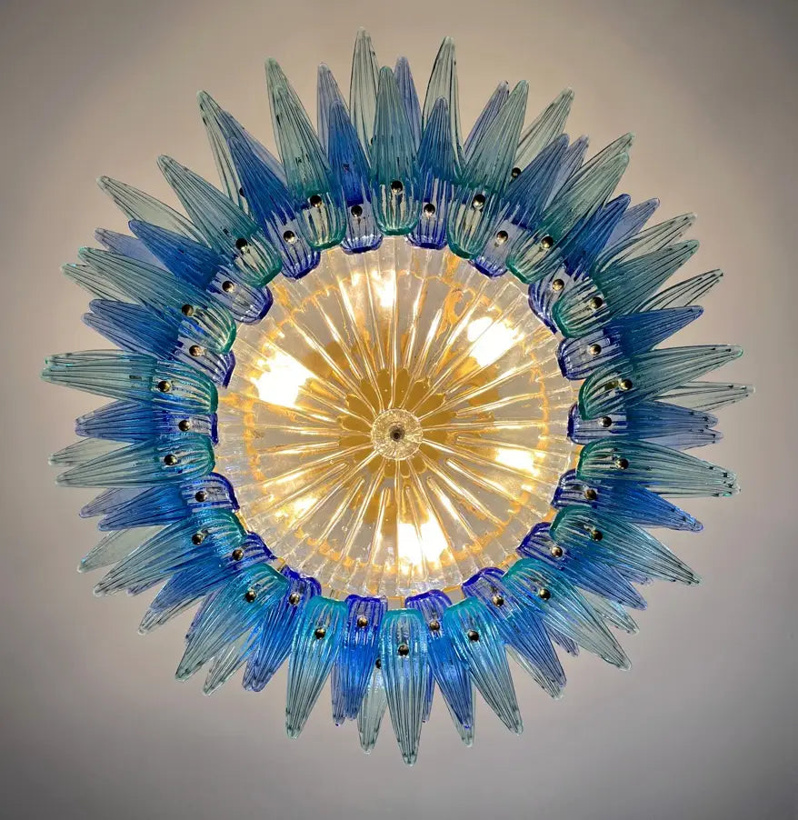 Murano Kroonluchter | 82 Blauwe en Turquesa Palmette Glas