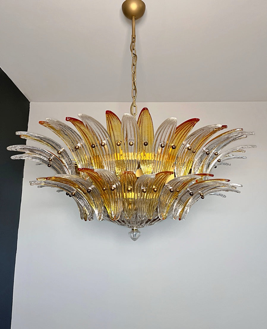 Murano Lysekrone – 82 Klare og Gule Palmeglass – Murano Classics