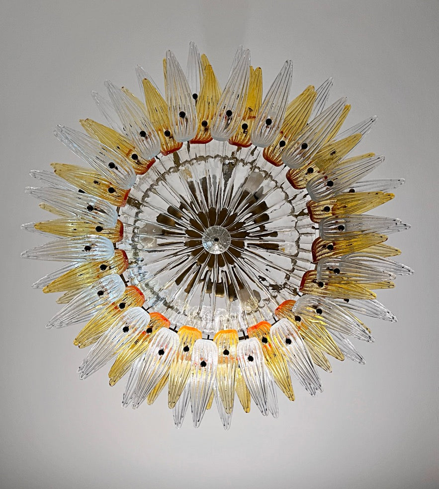 Murano Lysekrone – 82 Klare og Gule Palmeglass – detalj 1 – Murano Classics