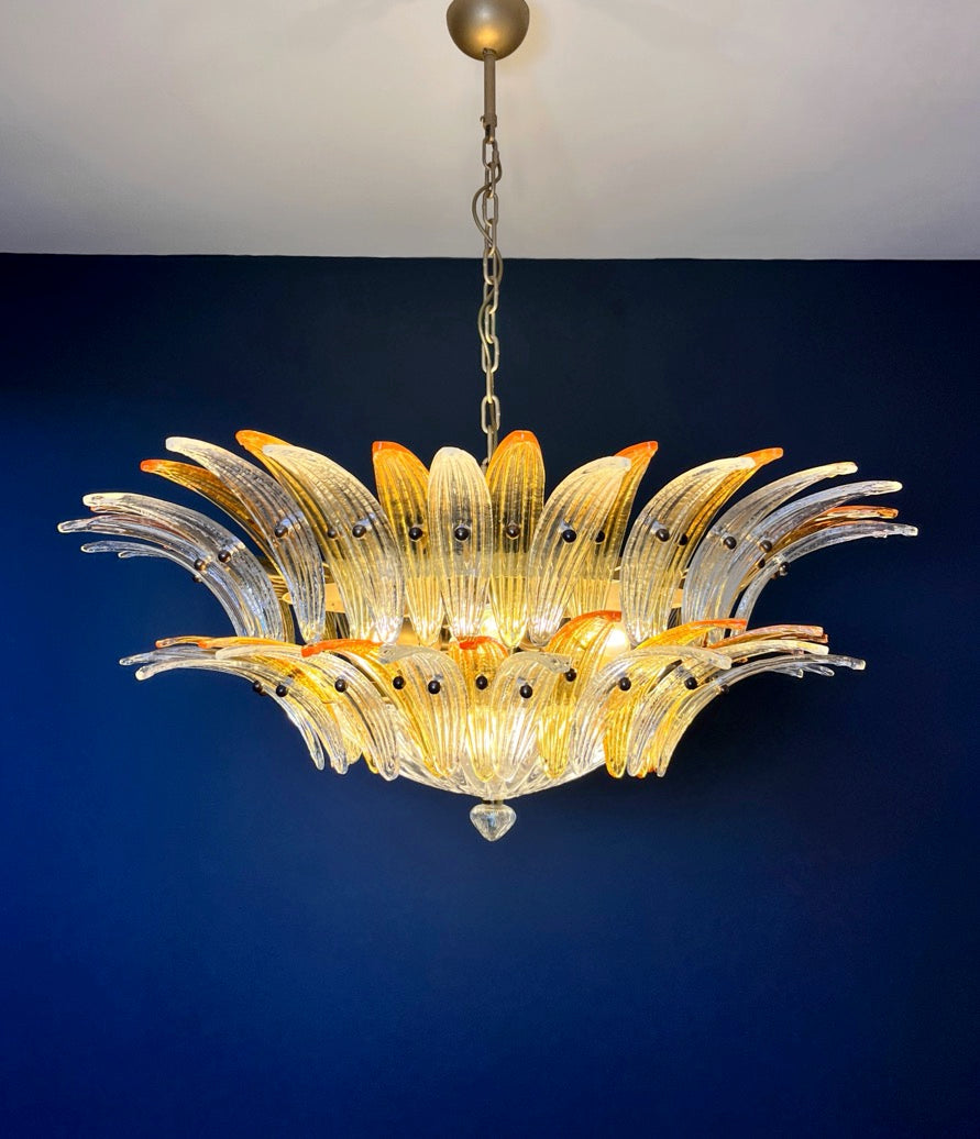 Murano Kroonluchter – 82 Heldere en Gele Palmetteglas-elementen – detail 9 – Murano Classics