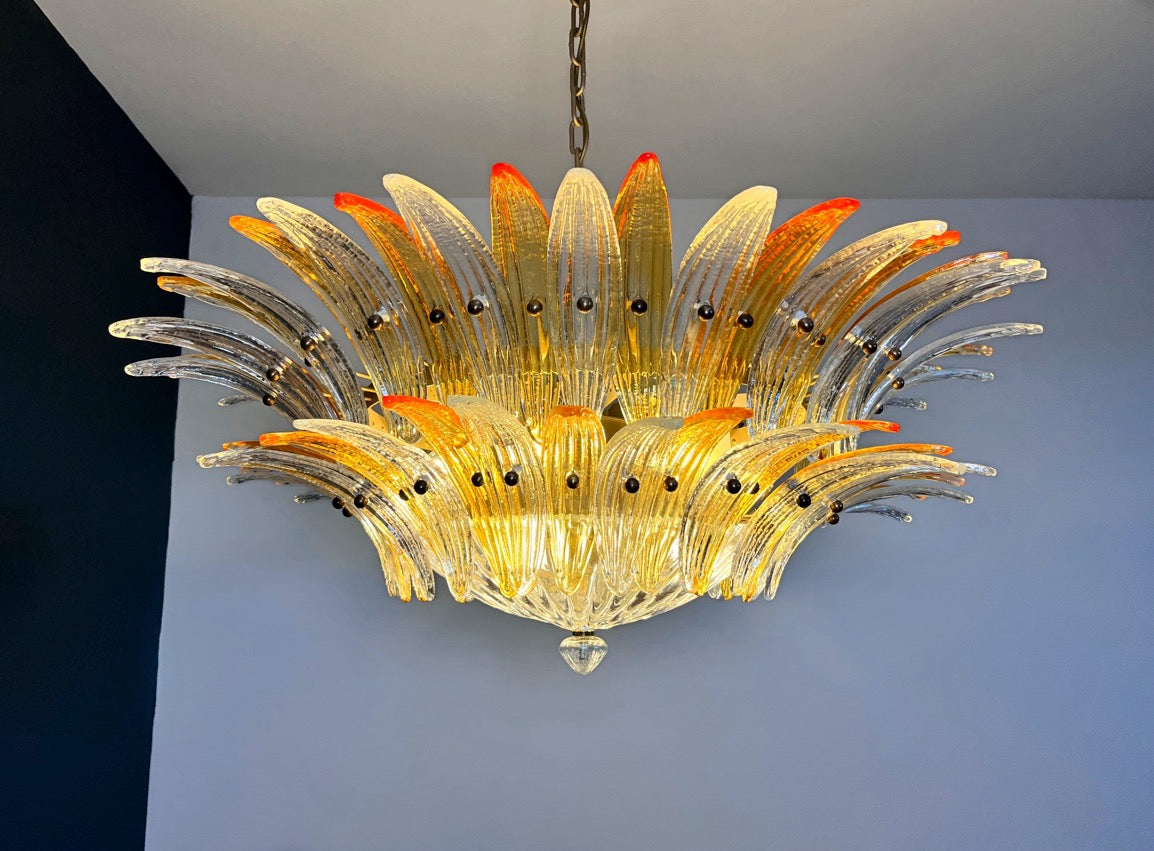 Murano Kroonluchter – 82 Heldere en Gele Palmetteglas-elementen – detail 4 – Murano Classics