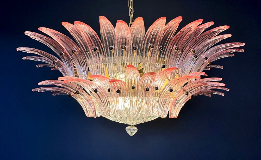 Murano Kroonluchter – 82 Heldere Roze Goud Palmetteglas – detail 7 – Murano Classics