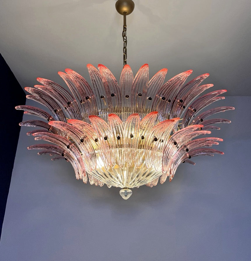Murano Kroonluchter – 82 Heldere Roze Goud Palmetteglas – detail 4 – Murano Classics