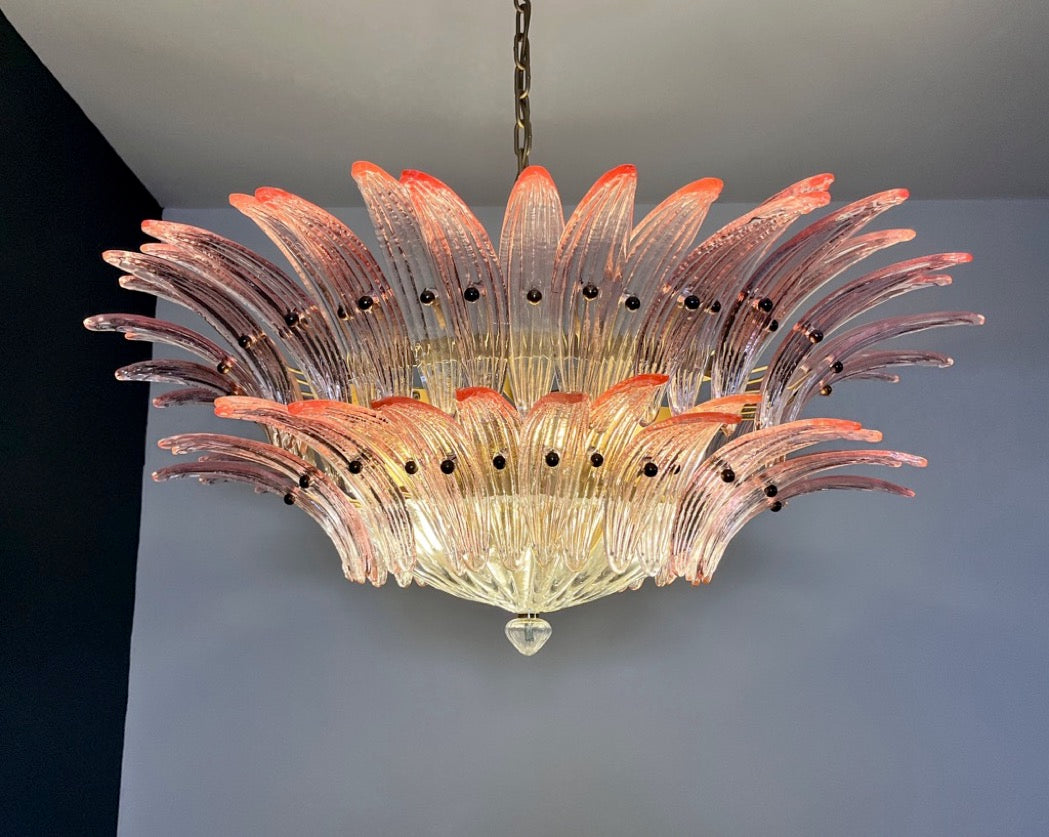 Murano Kroonluchter – 82 Heldere Roze Goud Palmetteglas – detail 3 – Murano Classics