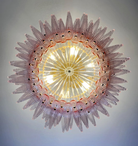 Murano Lysekrone | 82 Klare Rosa Gull Palmeglass