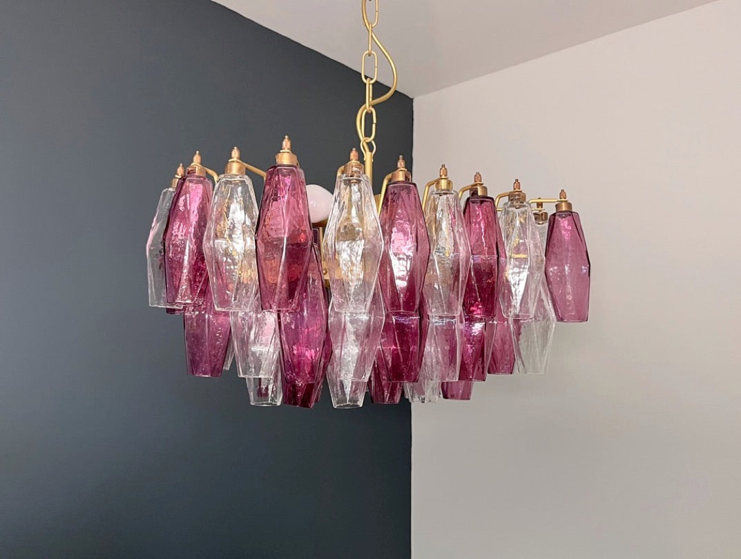 Lampadario Murano – 56 Vetri Poliedri Trasparenti Viola – dettaglio 10 – Murano Classics