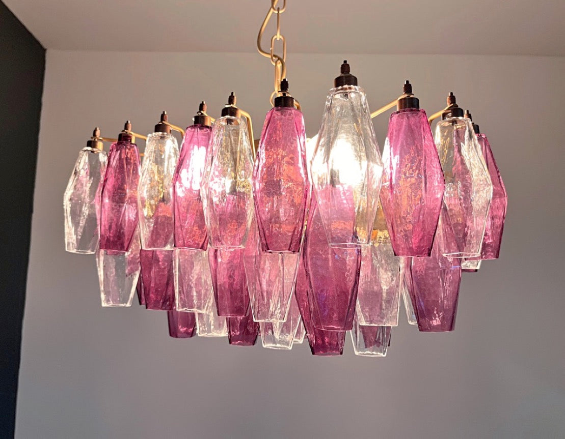 Lampadario Murano – 56 Vetri Poliedri Trasparenti Viola – dettaglio 5 – Murano Classics