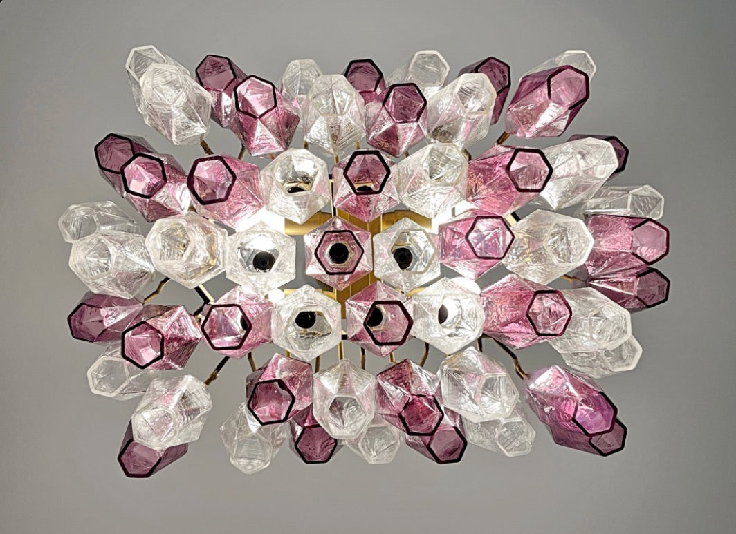 Lampadario Murano – 56 Vetri Poliedri Trasparenti Viola – dettaglio 2 – Murano Classics