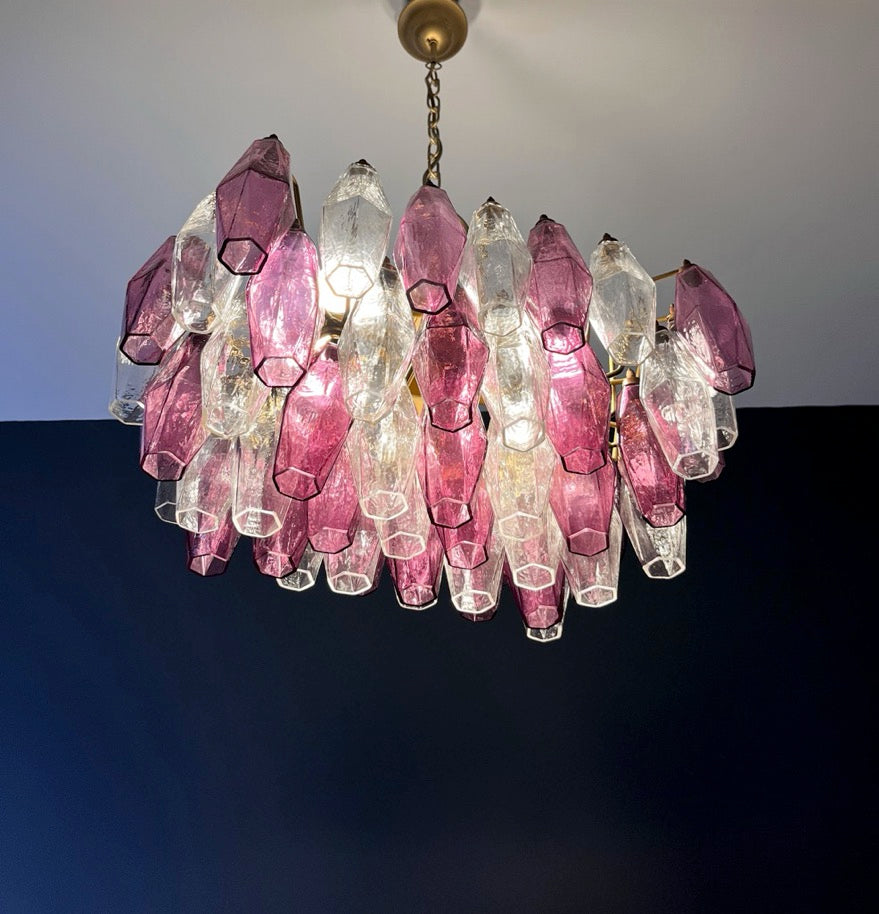Murano Chandelier – 56 Clear Purple Poliedri Glass – detail 1 – Murano Classics