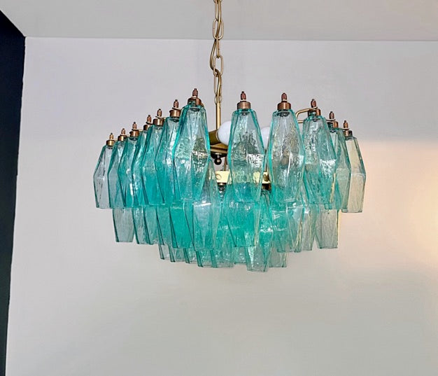 Lustre Murano – 56 Verres Poliedri Turquoise – détail 9 – Murano Classics