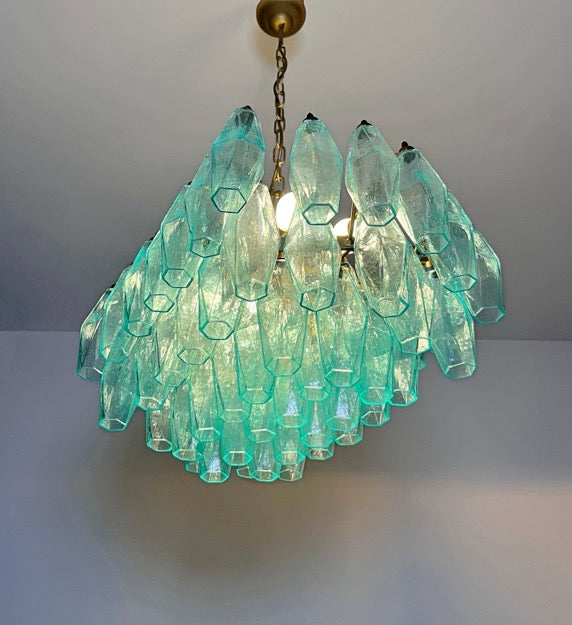 Lustre Murano – 56 Verres Poliedri Turquoise – détail 4 – Murano Classics