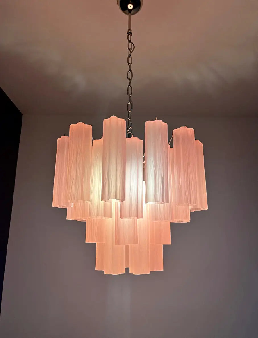 Murano Kronleuchter – 36 Rosa Matte Röhrgläser – Detail 10 – Murano Classics