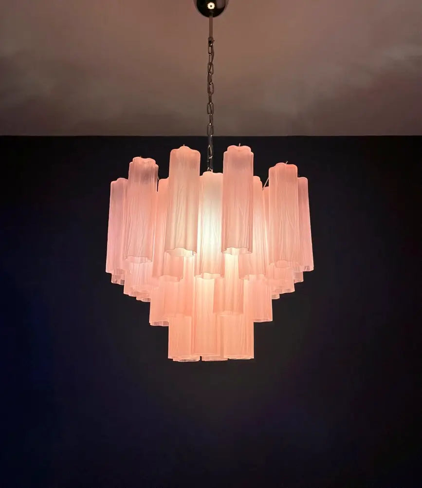 Murano Kronleuchter – 36 Rosa Matte Röhrgläser – Detail 9 – Murano Classics