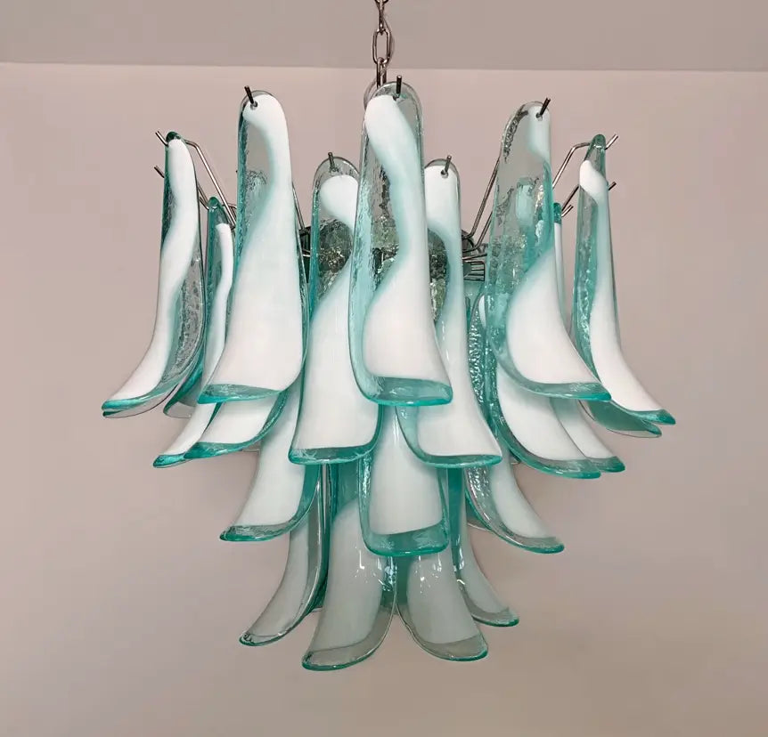 Murano Kroonluchter | 36 Turquoise Mazzega Petalen Glas