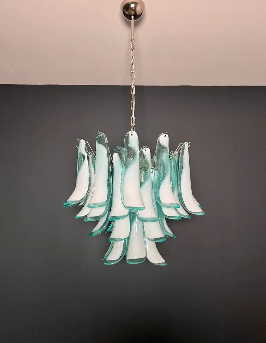 Murano Kroonluchter | 36 Turquoise Mazzega Petalen Glas