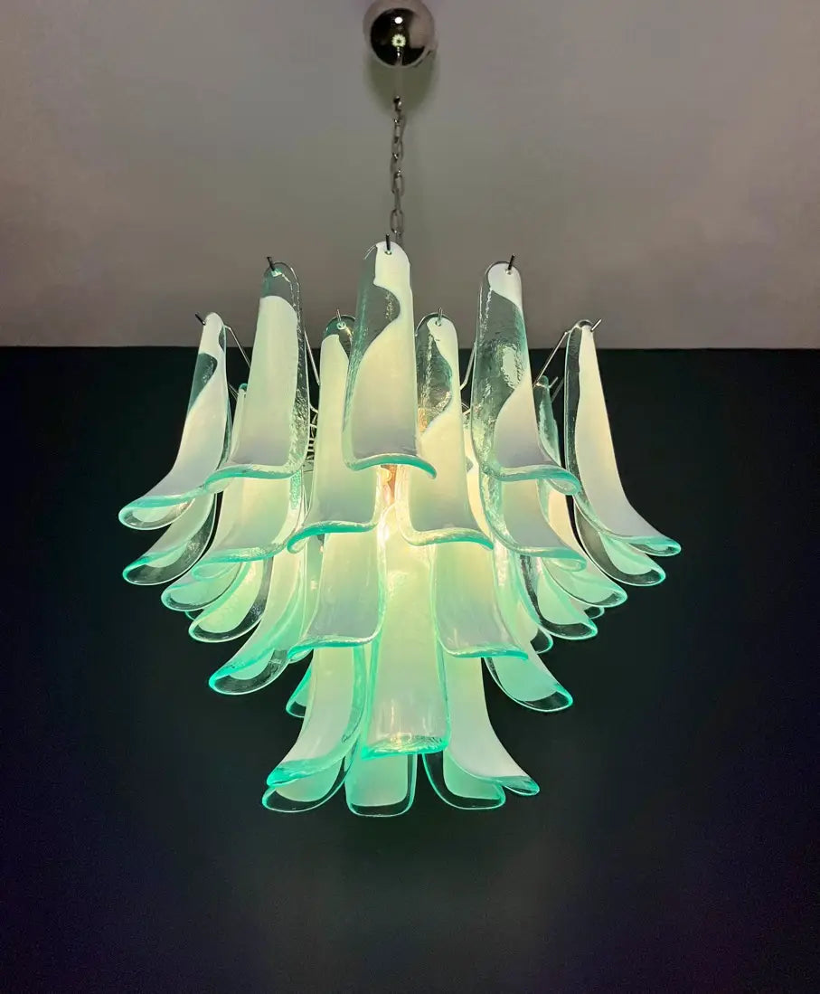 Murano Kroonluchter | 36 Turquoise Mazzega Petalen Glas