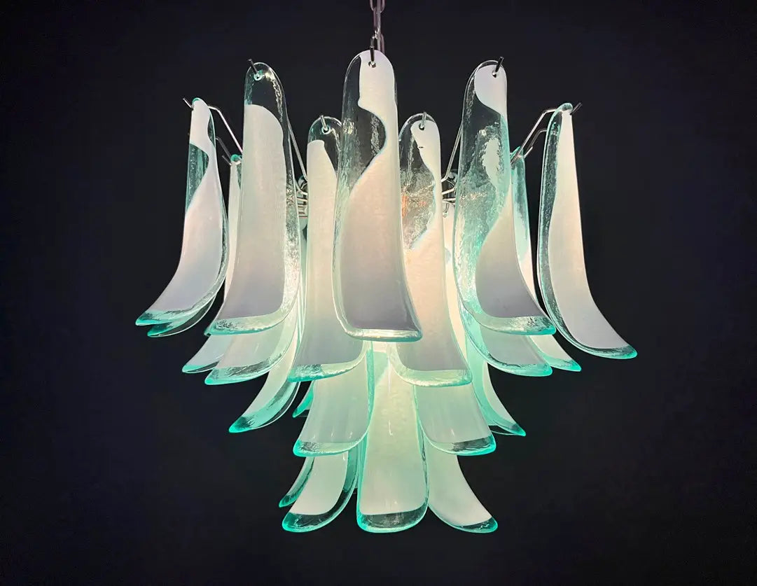 Murano Kroonluchter | 36 Turquoise Mazzega Petalen Glas