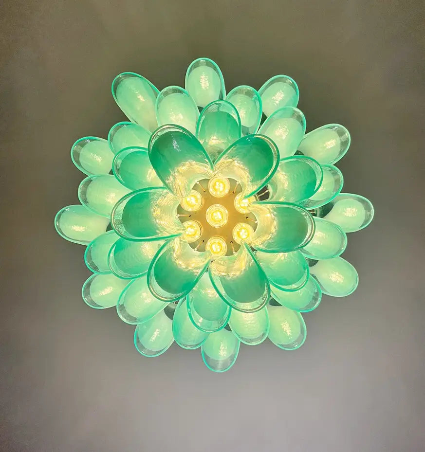 Murano Kroonluchter | 36 Turquoise Mazzega Petalen Glas