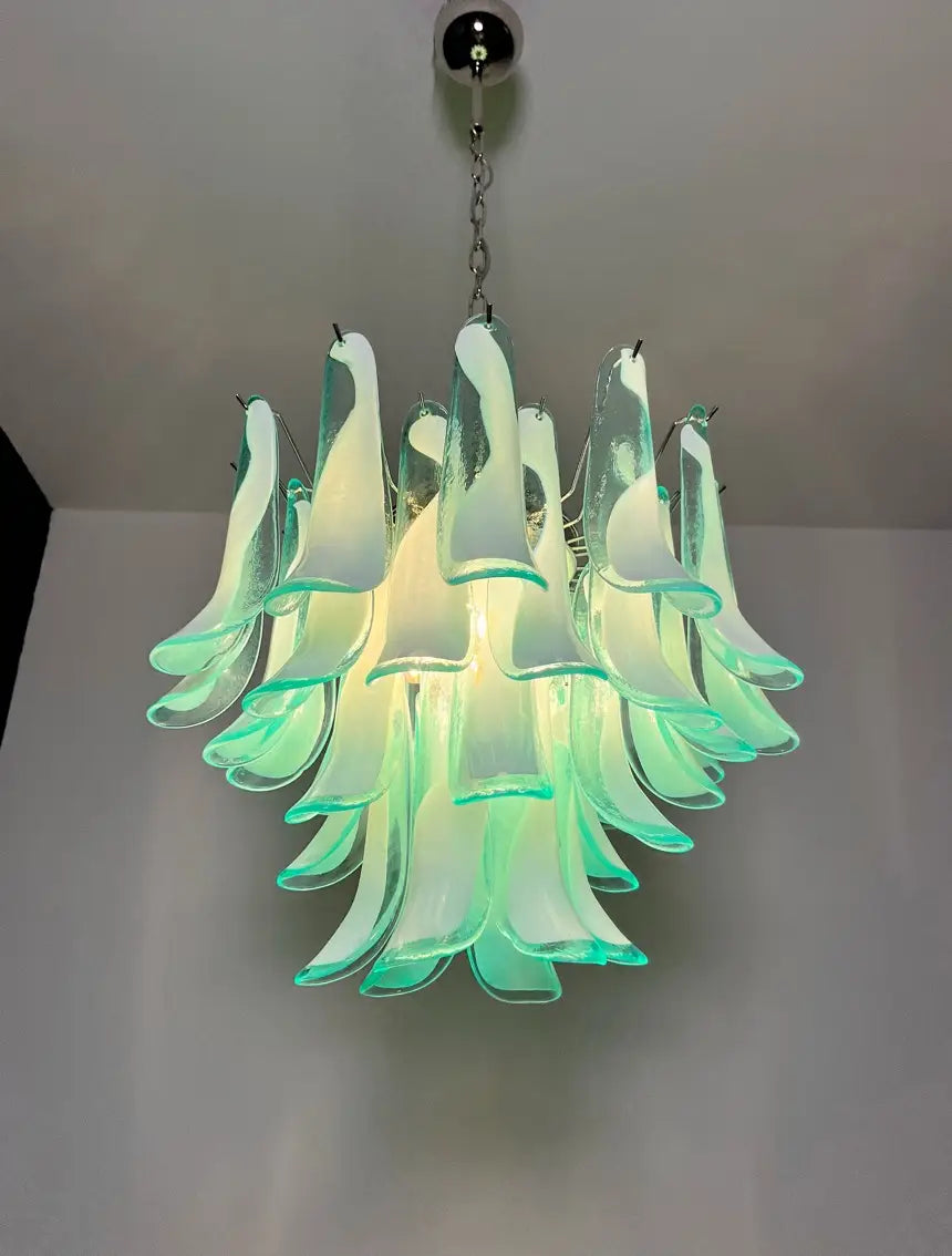 Murano Kroonluchter | 36 Turquoise Mazzega Petalen Glas