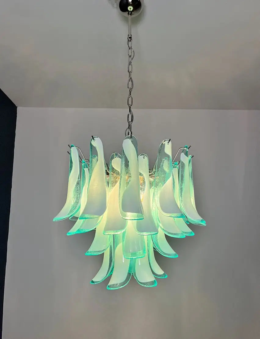 Murano Kroonluchter | 36 Turquoise Mazzega Petalen Glas
