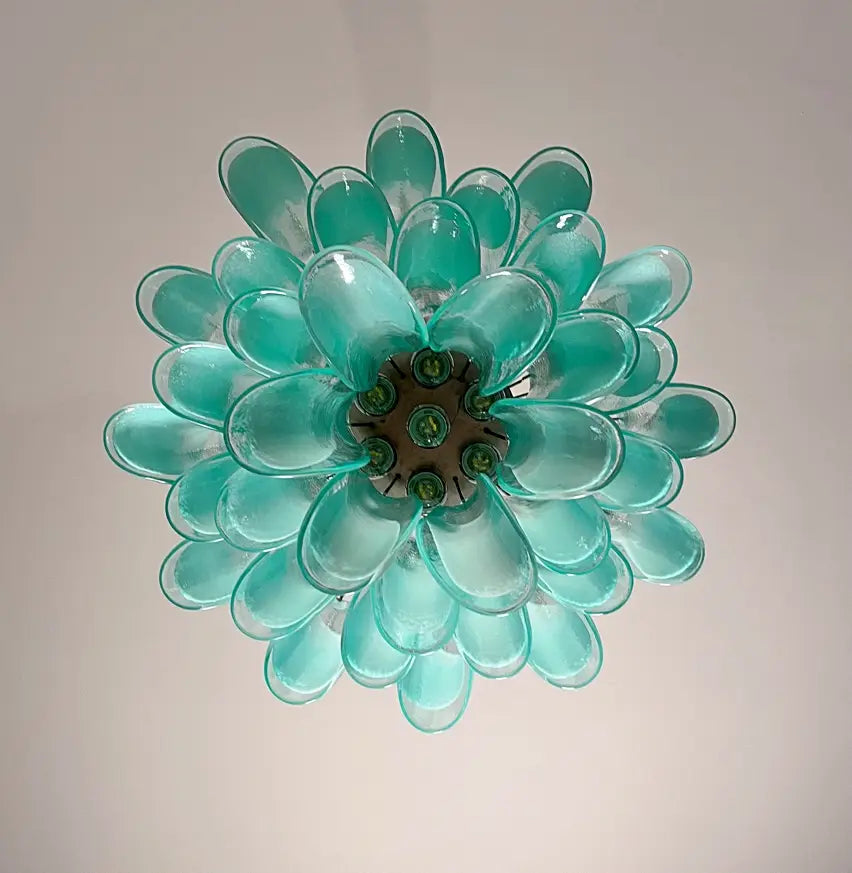 Murano Kroonluchter | 36 Turquoise Mazzega Petalen Glas