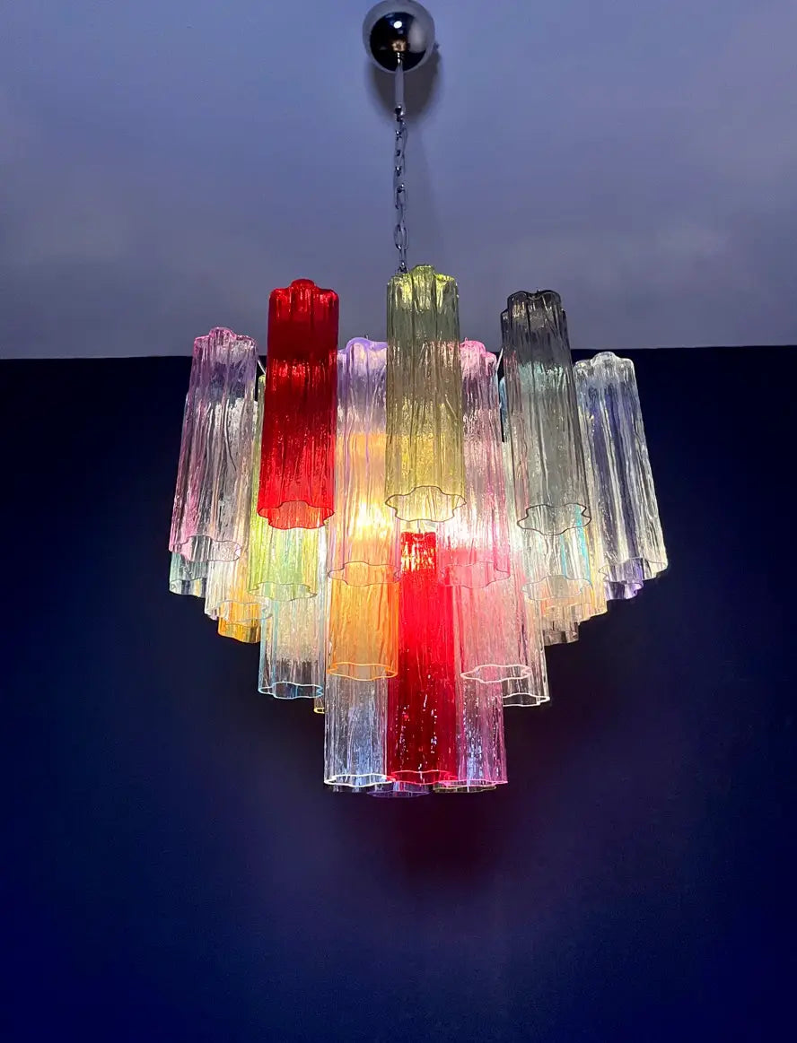Lustre Murano – 36 Verres Tubulaires Multicolores – détail 8 – Murano Classics