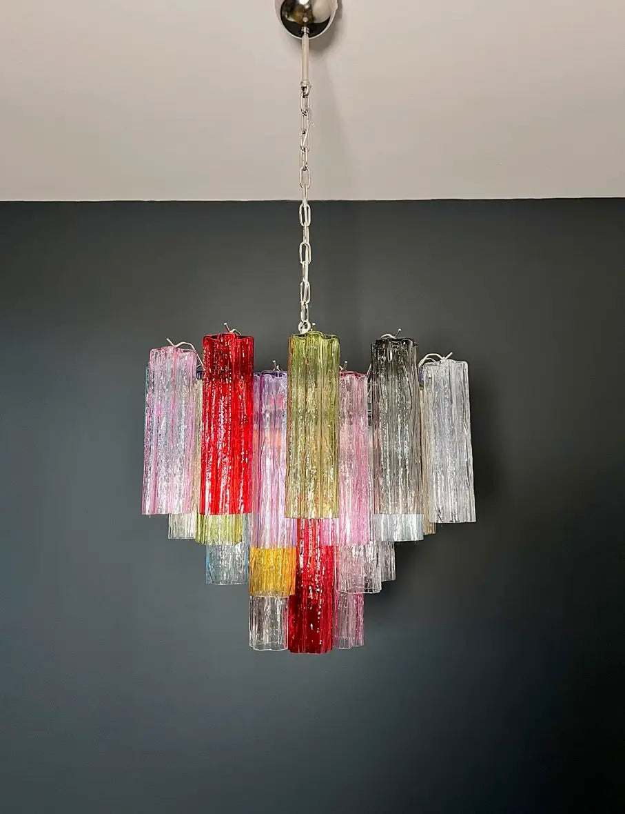Lustre Murano – 36 Verres Tubulaires Multicolores – détail 10 – Murano Classics