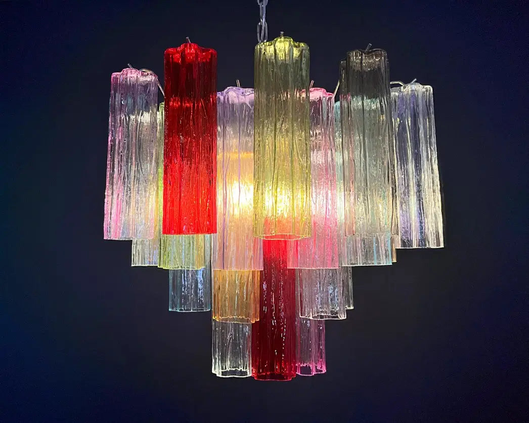 Lustre Murano – 36 Verres Tubulaires Multicolores – détail 9 – Murano Classics