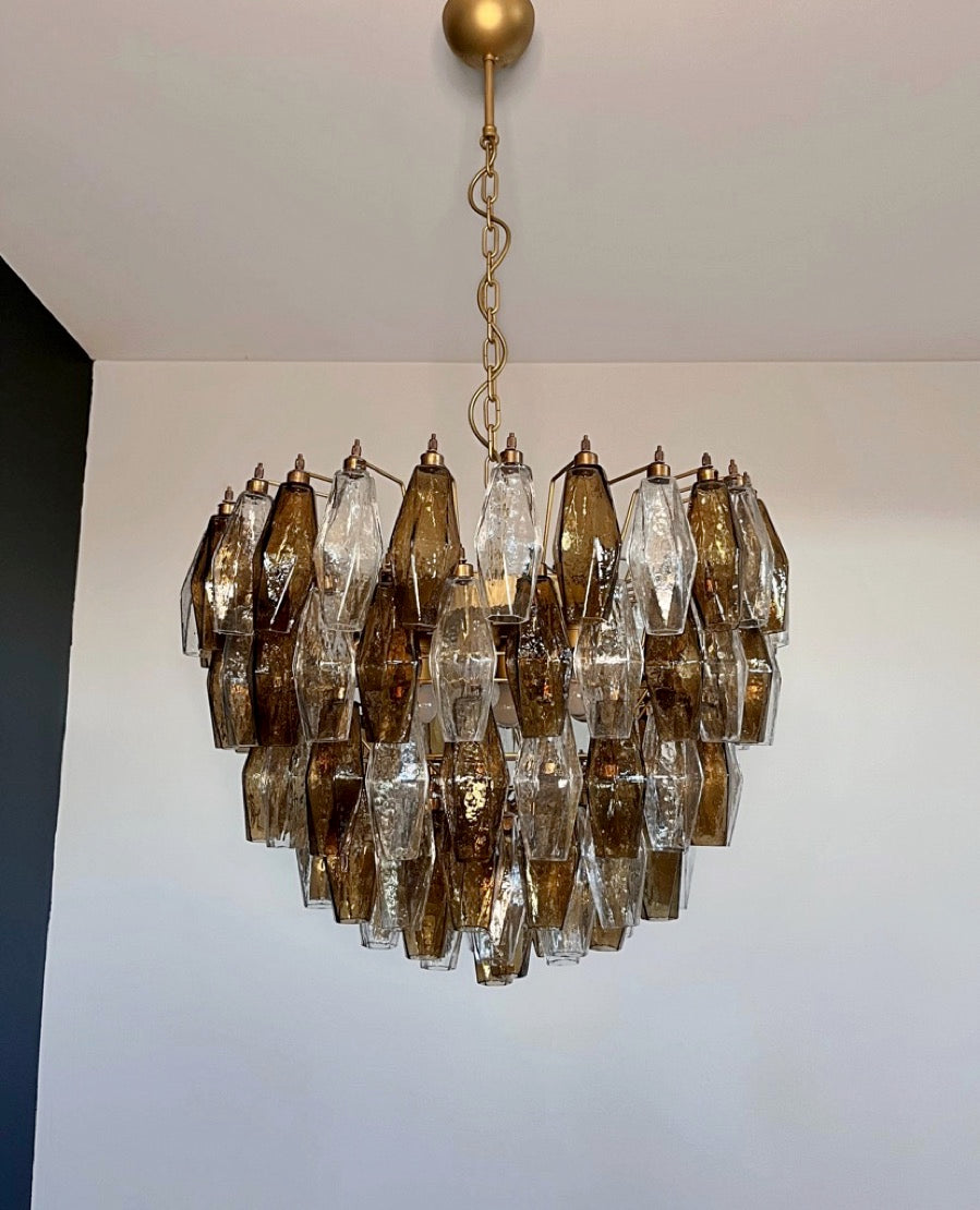 Murano Chandelier – 111 Clear Smoked Poliedri Glass – Murano Classics