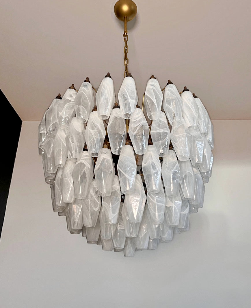 Murano Lysekrone – 111 Hvite Alabaster Poliedriglass – detalj 11 – Murano Classics