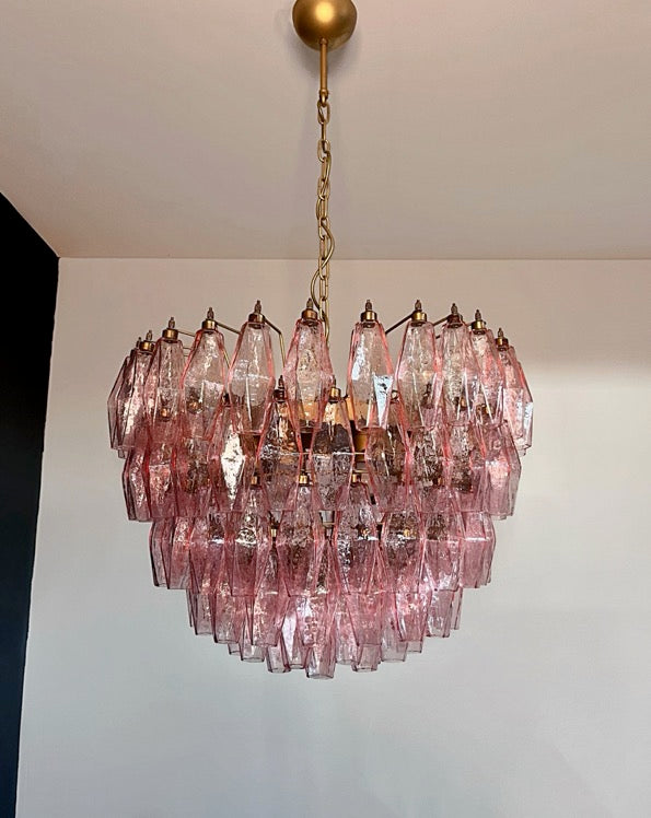 Murano Chandelier – 111 Pink Poliedri Glass – Murano Classics