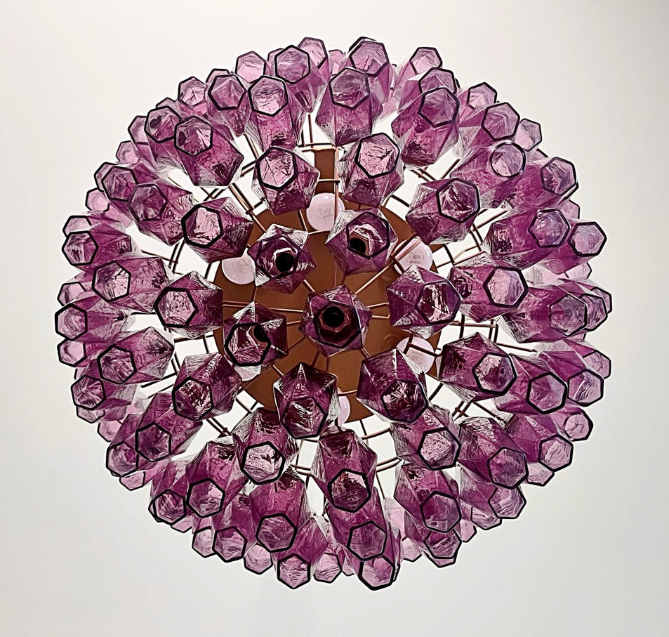 Murano Chandelier – 84 Purple Poliedri Glass – detail 1 – Murano Classics