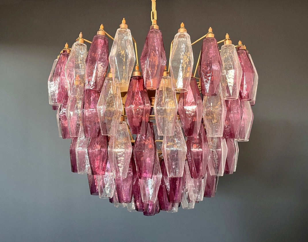 Murano Lysekrone | 111 Klare Gull Ametystfargede Poliedriglass